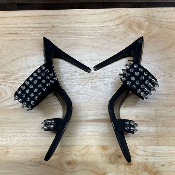 Steve Madden Radar Heels Sandals Black Silver Toned Studded Bands 4.5” Heels 8.5 - Picture 15 of 16